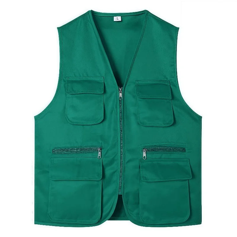 2025 New Outdoor Male Casual Summer Big Size Cotton Sleeveless Work Vest Men Multi Pocket Photograph Waistcoat