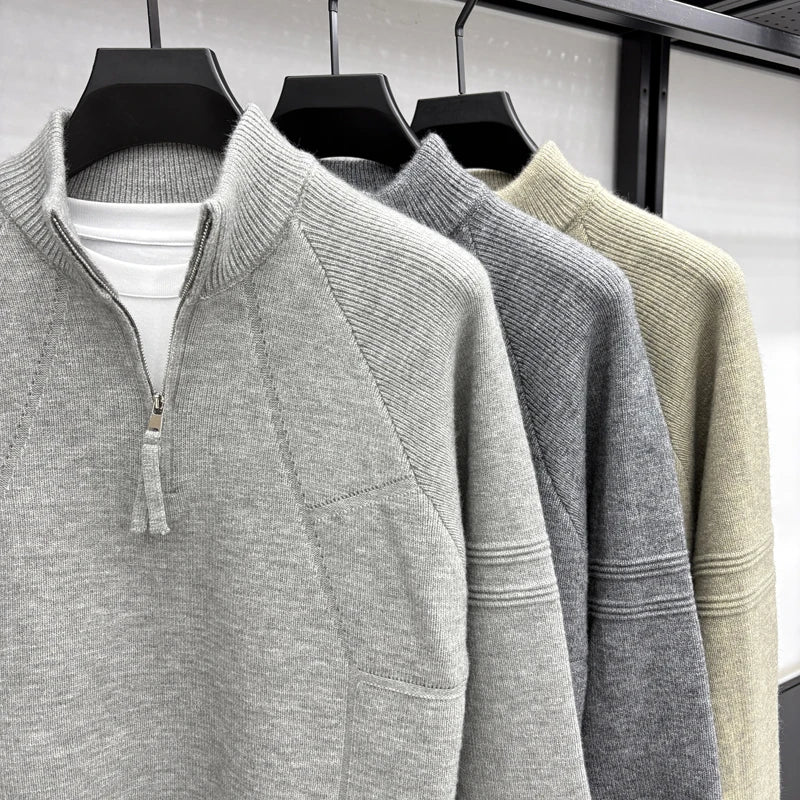 High Quality 2025 Fashionable and Simple Half Zipper Sweater Men's Autumn and Winter Knitted Sweater Casual Pullover Top