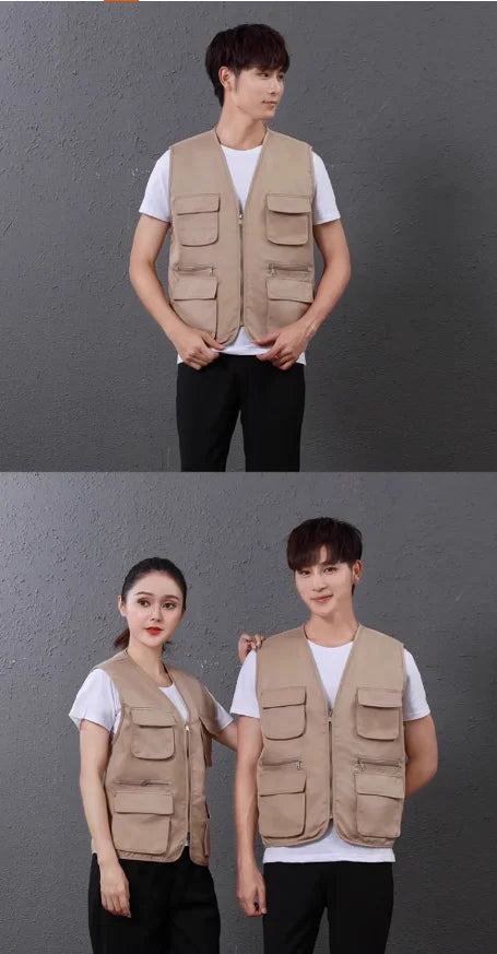 2025 New Outdoor Male Casual Summer Big Size Cotton Sleeveless Work Vest Men Multi Pocket Photograph Waistcoat