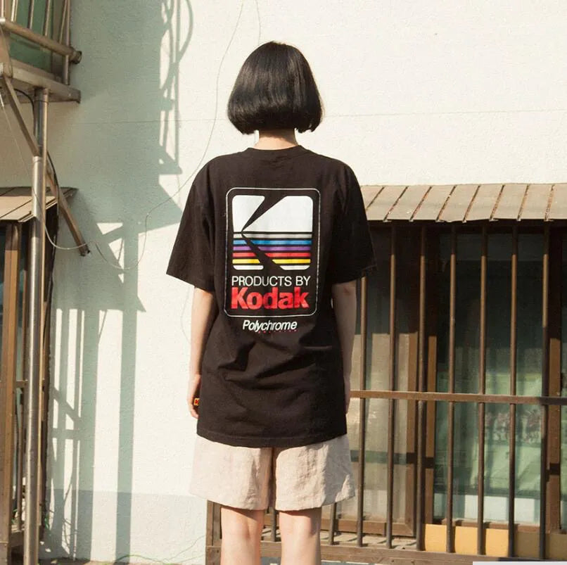 Kodak Polychrome Rainbow Back Print Unisex Cotton T Shirt Vintage Retro Short Sleeve Tee Y2K  Casual Streetwear Film Graphic Top