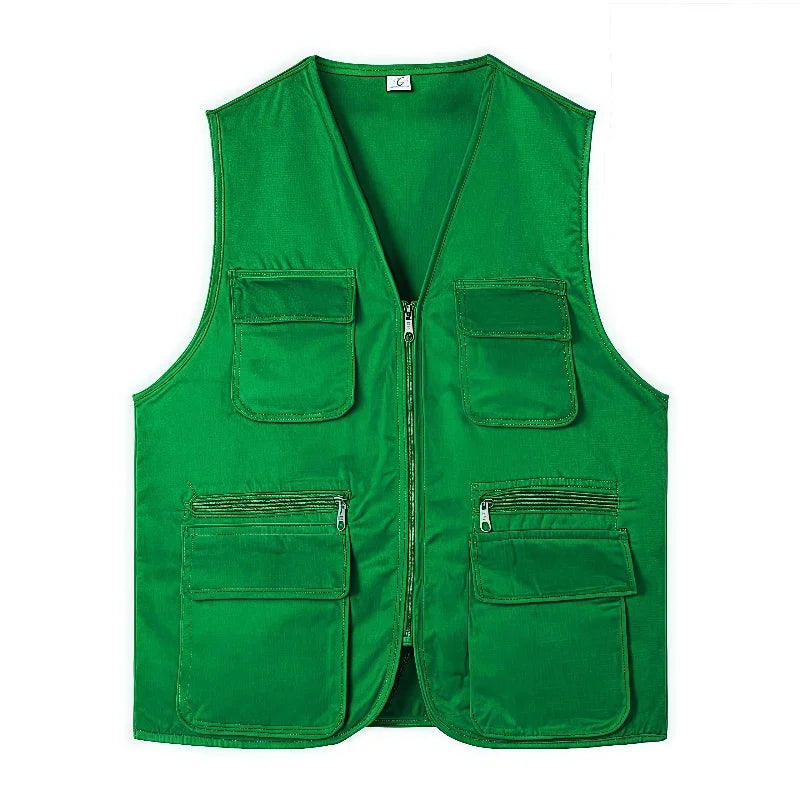 2025 New Outdoor Male Casual Summer Big Size Cotton Sleeveless Work Vest Men Multi Pocket Photograph Waistcoat