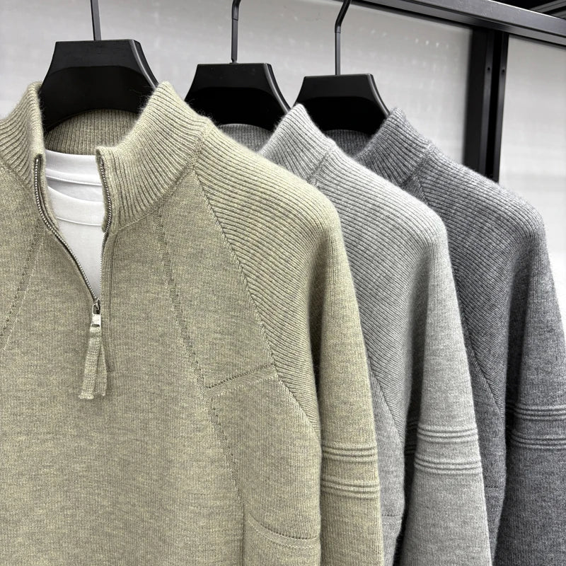 High Quality 2025 Fashionable and Simple Half Zipper Sweater Men's Autumn and Winter Knitted Sweater Casual Pullover Top